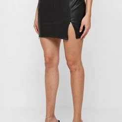 Woman Skirts Vegan Leather Wrap Corset Skirt - Black CO-ORDS