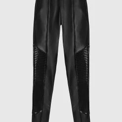 Woman Leggings Vegan Leather & Patent Ribbed Leggings - Black