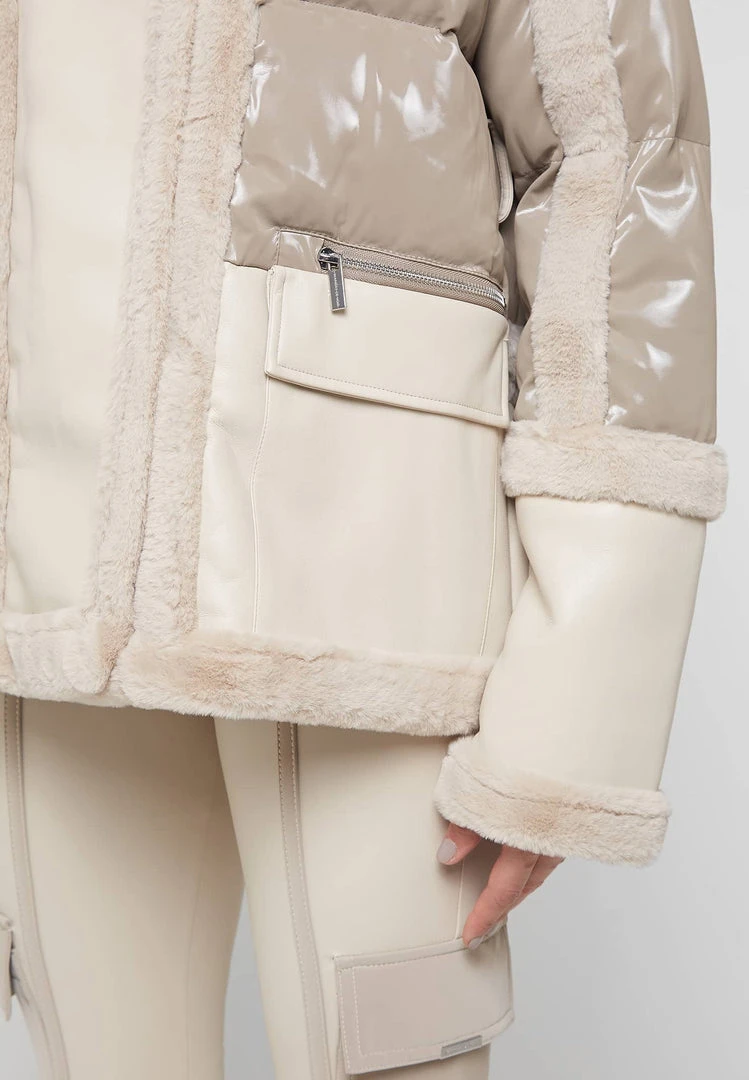 Woman Coats High Shine & Plush Puffer Jacket - Beige OUTERWEAR
