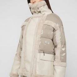 Woman Coats High Shine & Plush Puffer Jacket - Beige OUTERWEAR