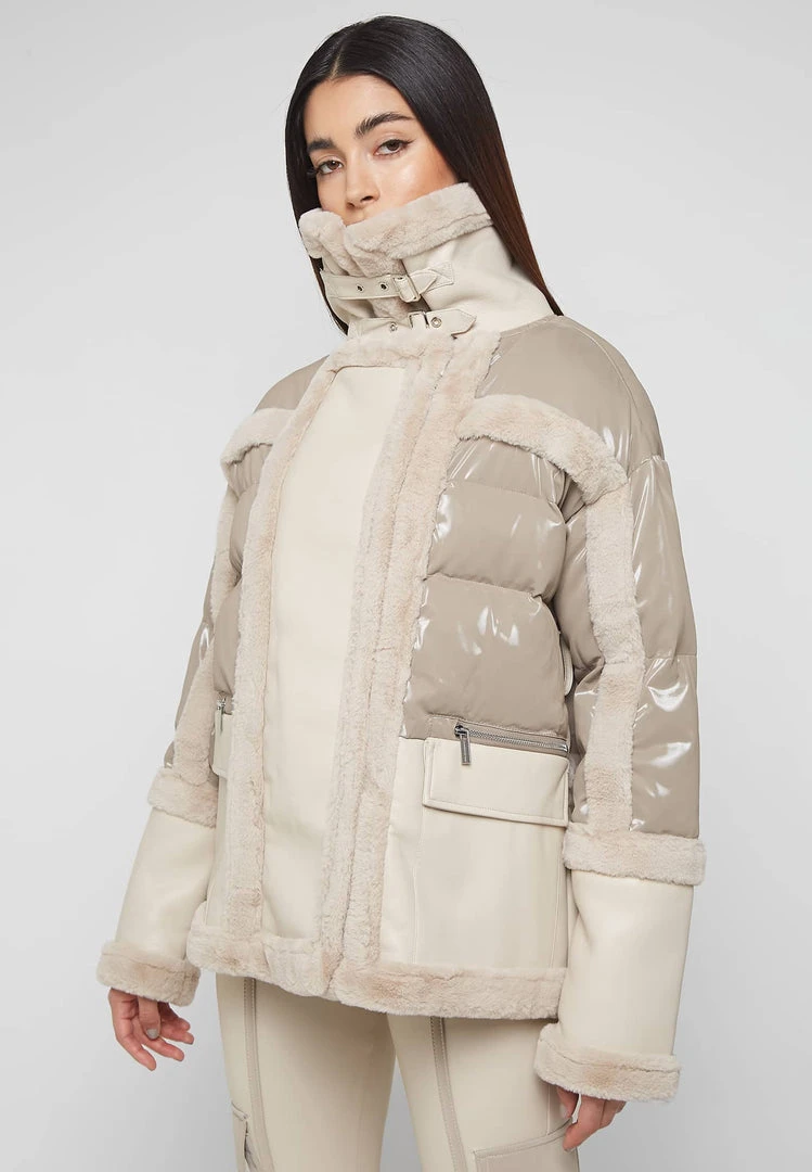 Woman Coats High Shine & Plush Puffer Jacket - Beige OUTERWEAR