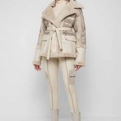 Woman Coats High Shine & Plush Puffer Jacket - Beige OUTERWEAR