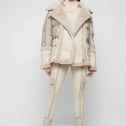 Woman Coats High Shine & Plush Puffer Jacket - Beige OUTERWEAR