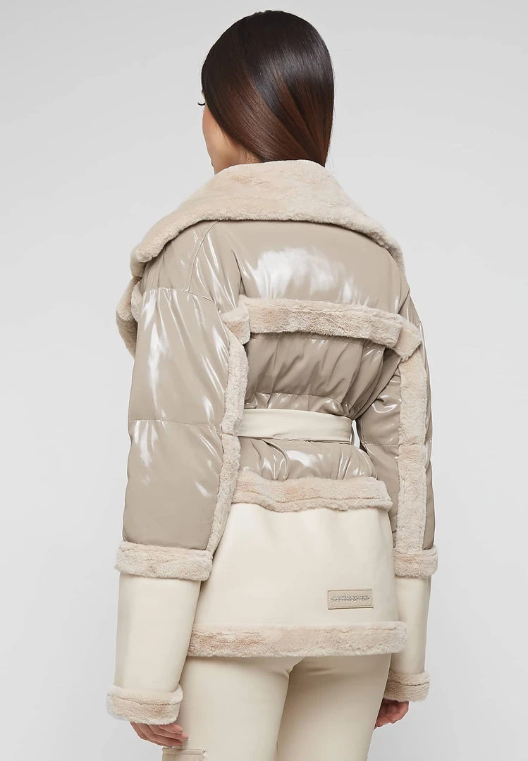 Woman Coats High Shine & Plush Puffer Jacket - Beige OUTERWEAR