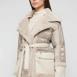 Woman Coats High Shine & Plush Puffer Jacket - Beige OUTERWEAR