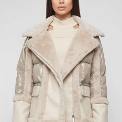 Woman Coats High Shine & Plush Puffer Jacket - Beige OUTERWEAR