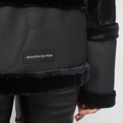 Woman Coats High Shine & Plush Puffer Jacket - Black