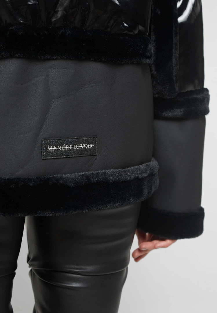 Woman Coats High Shine & Plush Puffer Jacket - Black