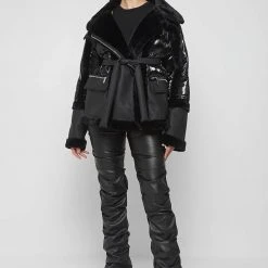 Woman Coats High Shine & Plush Puffer Jacket - Black