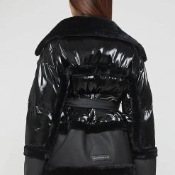 Woman Coats High Shine & Plush Puffer Jacket - Black