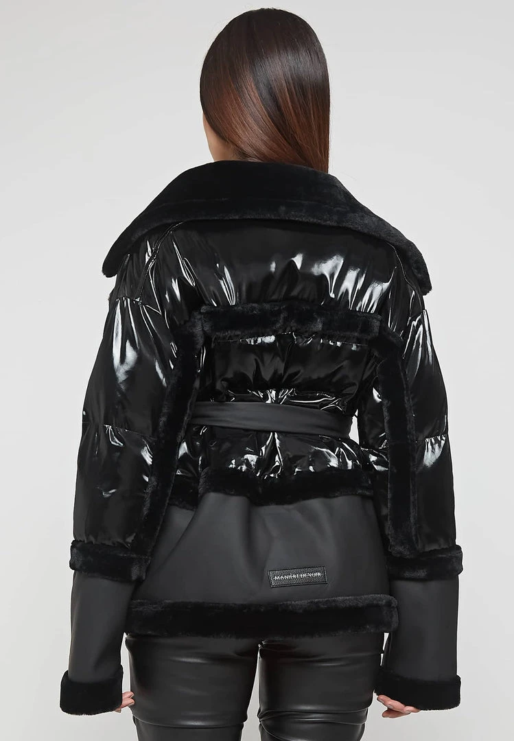 Woman Coats High Shine & Plush Puffer Jacket - Black