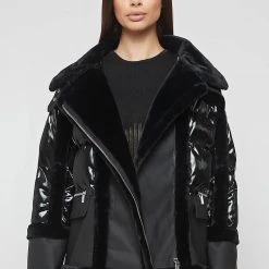Woman Coats High Shine & Plush Puffer Jacket - Black