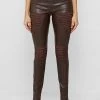 Woman Leggings Vegan Leather & Suede Ribbed Legging - Chocolate Brown