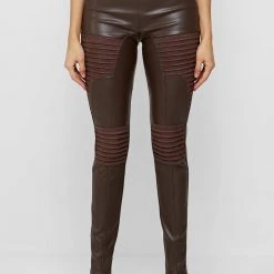Woman Leggings Vegan Leather & Suede Ribbed Legging - Chocolate Brown