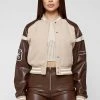 Woman Jackets Vegan Leather & Wool Varsity Jacket - Beige