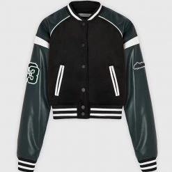 Woman Jackets Vegan Leather & Wool Varsity Jacket - Green