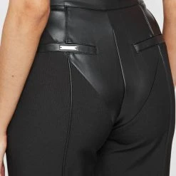 Woman Trousers Vegan Leather & Woven Trousers - Black