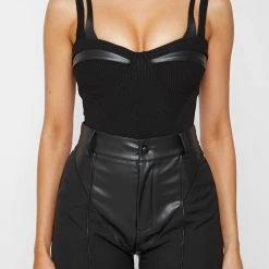 Woman Trousers Vegan Leather & Woven Trousers - Black