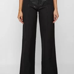Woman Trousers Vegan Leather & Woven Trousers - Black
