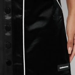 Woman Dresses Vegan Leather And Satin Baseball Dress - Black