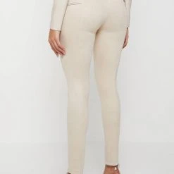 Woman Leggings Vegan Suede Buckle Detail Leggings - Beige