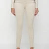 Woman Leggings Vegan Suede Buckle Detail Leggings - Beige