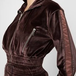 Woman Tracksuits Velour & Nylon Jacket - Brown CO-ORDS