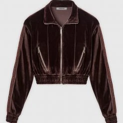 Woman Tracksuits Velour & Nylon Jacket - Brown CO-ORDS