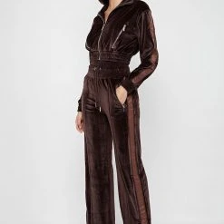 Woman Tracksuits Velour & Nylon Trousers - Brown CO-ORDS