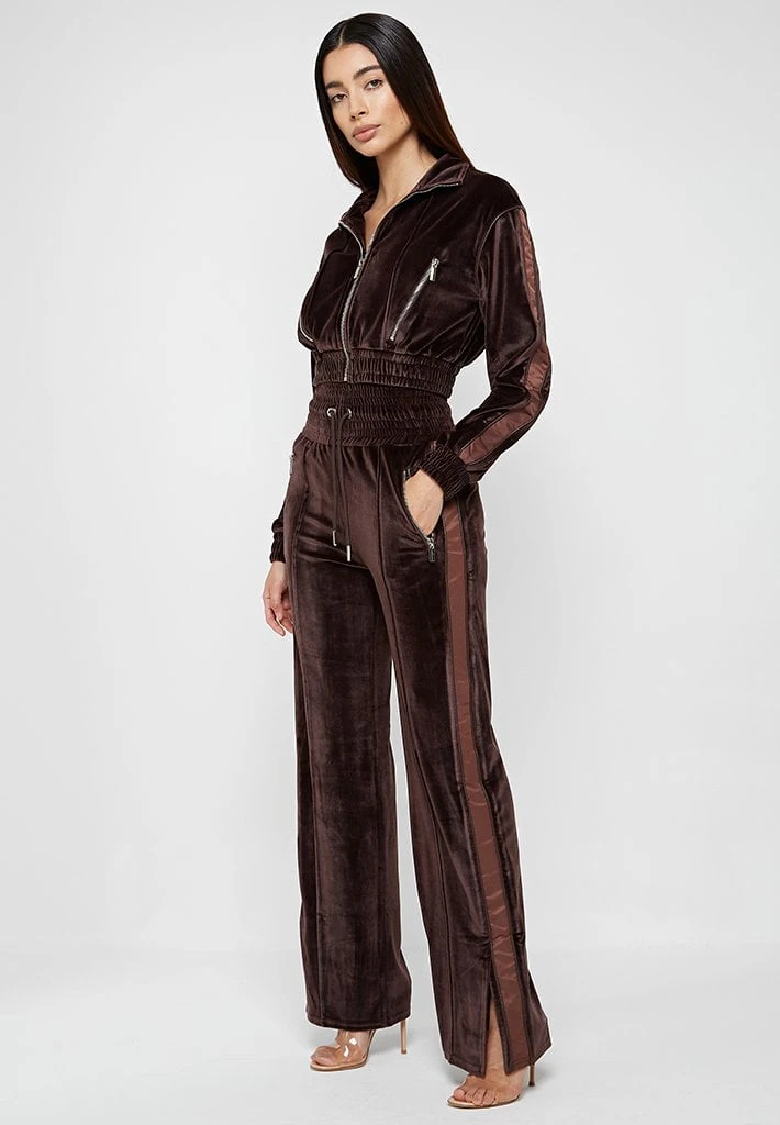 Woman Tracksuits Velour & Nylon Trousers - Brown CO-ORDS