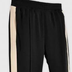 Man Tracksuit Bottoms Viscose Track Pants With Stripe - Black / Off White