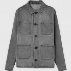 Man Jackets Washed Denim Coach Jacket - Grey CO-ORDS