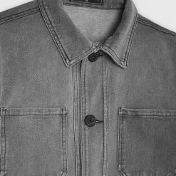 Man Jackets Washed Denim Coach Jacket - Grey CO-ORDS