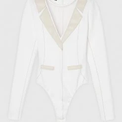 Woman Tops Mesh Blazer Bodysuit - White