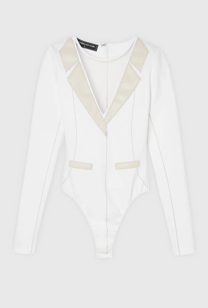 Woman Tops Mesh Blazer Bodysuit - White