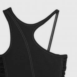 Woman Tops Asymmetric Ruched Side Bodysuit - Black BODYSUITS