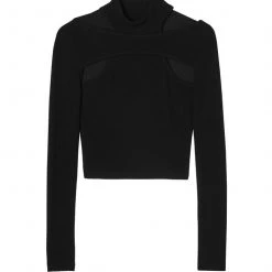 Woman Tops High Neck Ribbed Crop Top - Black