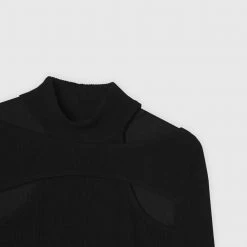 Woman Tops High Neck Ribbed Crop Top - Black