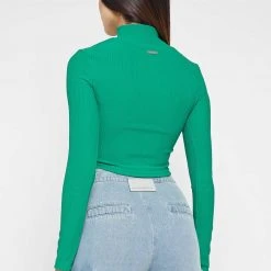 Woman Tops High Neck Ribbed Crop Top - Green TOPS & T SHIRTS