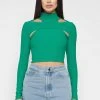 Woman Tops High Neck Ribbed Crop Top - Green TOPS & T SHIRTS