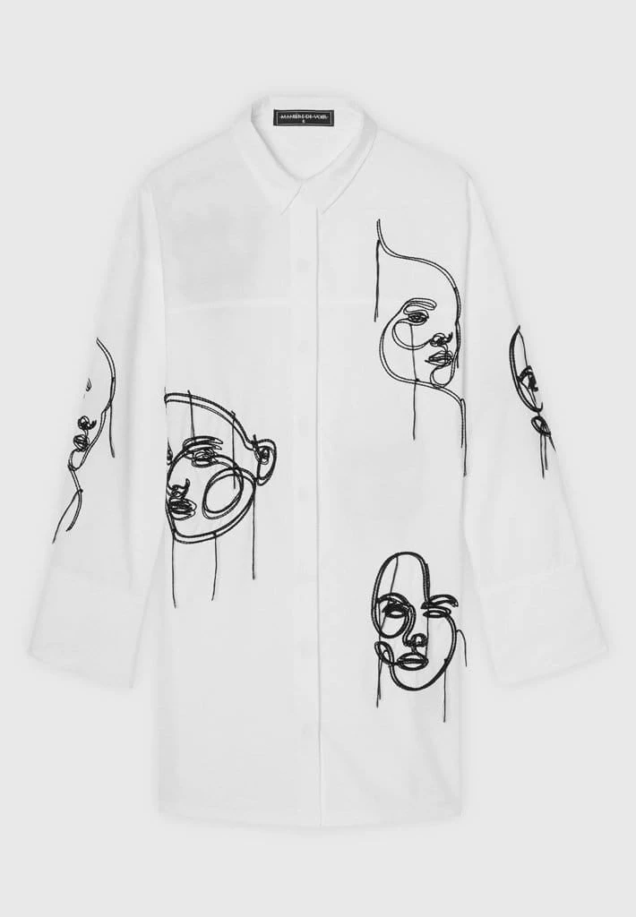 Woman Dresses Line Art Shirt Dress - White