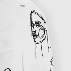 Woman Dresses Line Art Shirt Dress - White