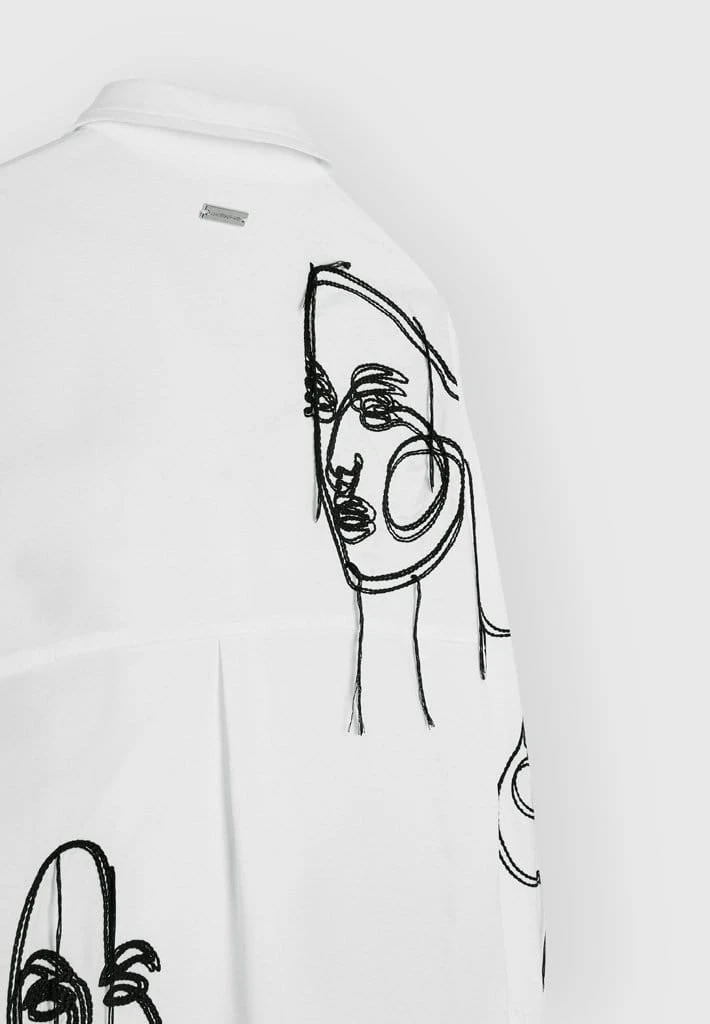 Woman Dresses Line Art Shirt Dress - White