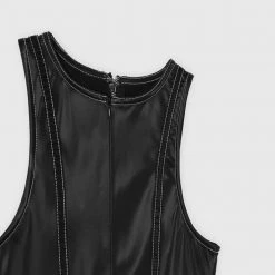 Woman Tops Racer Neck High Shine Bodysuit - Black