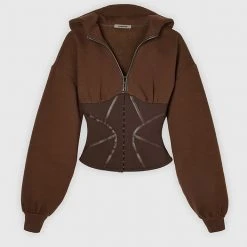 Woman Tracksuits Volume Sleeve Corset Hoodie - Chocolate Brown