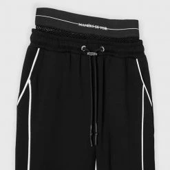 Woman Tracksuits Mesh Waist Banded Joggers - Black