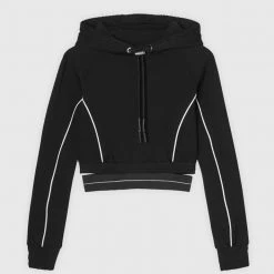 Woman Tracksuits Mesh Hood Banded Hoodie - Black