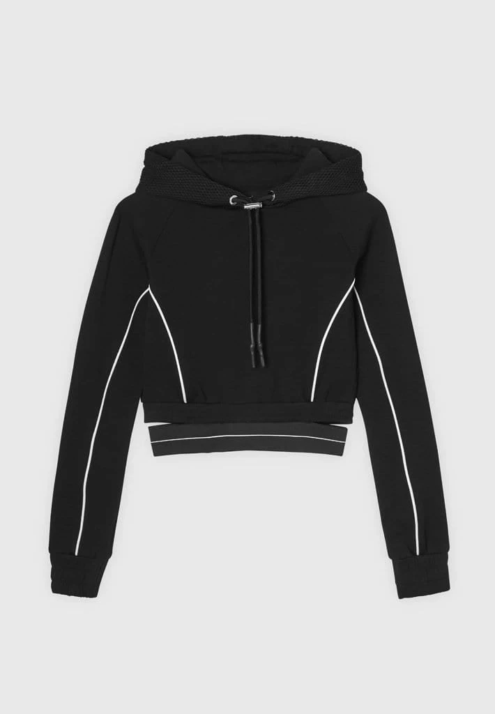 Woman Tracksuits Mesh Hood Banded Hoodie - Black