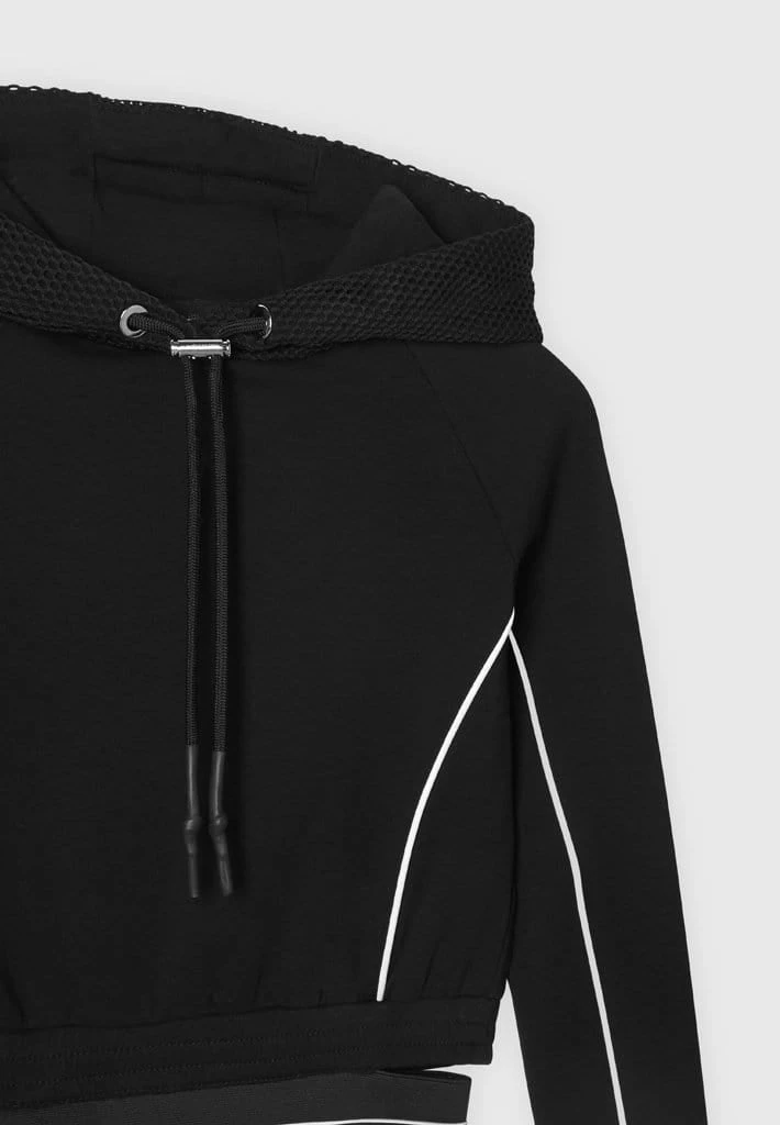 Woman Tracksuits Mesh Hood Banded Hoodie - Black
