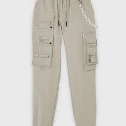 Woman Trousers Cargo Pants With Frosted Chain - Beige
